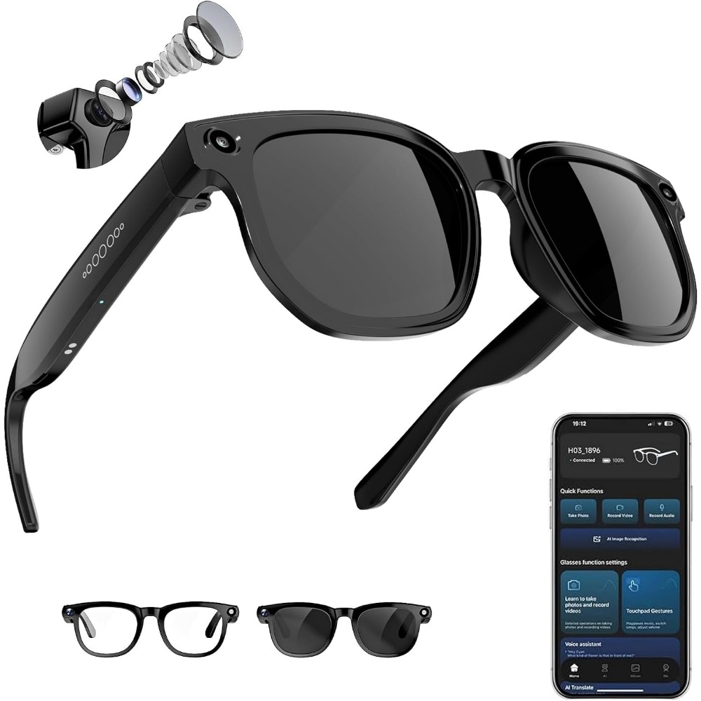 Smart Glasses Lens - Lunettes intelligentes avec caméra 8MP, traducteur