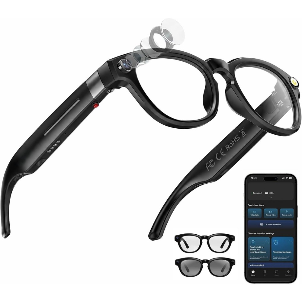 Smart Glasses Lens - Lunettes intelligentes : caméra 4K, Bluetooth,